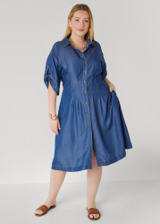 Plus Size Chambray A Line Shirtdress, Denim, 30/32 - Ashley Stewart