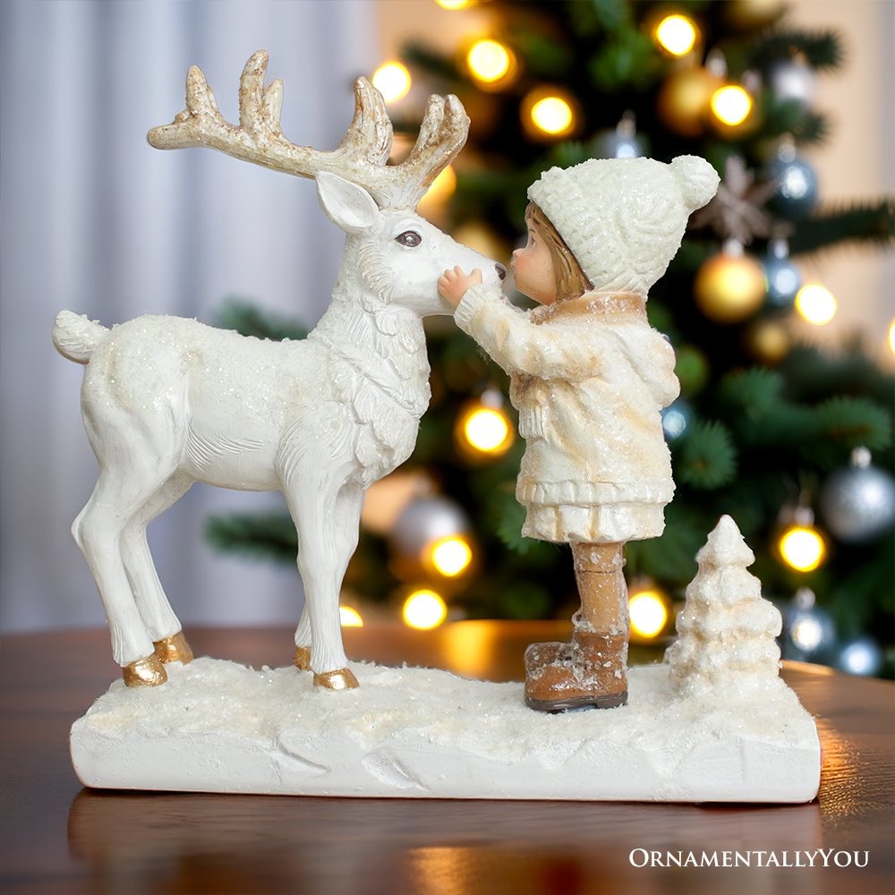 Plus Size Charming Deer and Little Girl Figurine, 7.5" Vintage Christmas Garden Statue, Default Title,  - Ashley Stewart