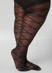Plus Size Checked Footed Tights, Black, EE - Ashley Stewart