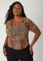 Plus Size Cheetah Mesh Tee, Brown Animal, 22/24 - Ashley Stewart