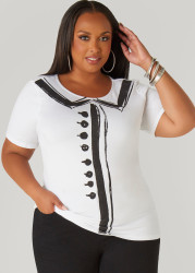 Plus Size Collar Graphic Tee, White, 18/20 - Ashley Stewart