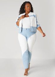 Plus Size Colorblock Mid Rise Skinny Jeans, White, 12 - Ashley Stewart