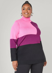 Plus Size Colorblock Turtleneck Sweater, Multi, 18/20 - Ashley Stewart