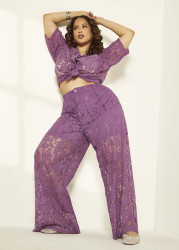 Plus Size Corded Lace Straight Leg Pants, Purple Magic, 30 - Ashley Stewart