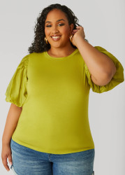 Plus Size Cotton Paneled Jersey Top, MOSS, 14/16 - Ashley Stewart