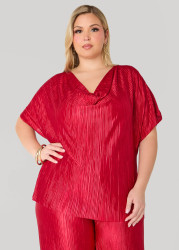 Plus Size Cowl Neck Plisse Satin Blouse, Red, 18/20 - Ashley Stewart