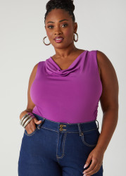 Plus Size Cowl Neck Ruched Knit Top, Magenta, 26/28 - Ashley Stewart