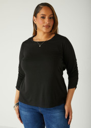 Plus Size Crepe Paneled Ruched Top, EQUESTRIAN RED, 18/20 - Ashley Stewart