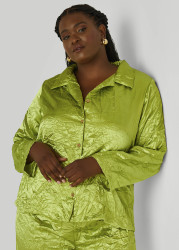 Plus Size Crinkled Satin Shirt, Dark Citron, 20 - Ashley Stewart