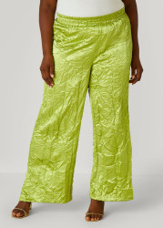 Plus Size Crinkled Satin Split Hem Pants, Dark Citron, 10 - Ashley Stewart