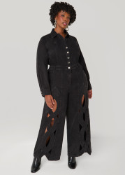 Plus Size Crisscross Denim Jumpsuit, Black, 10 - Ashley Stewart