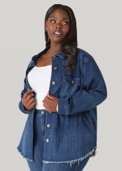 Plus Size Crystal Denim Shacket, Dk Rinse, 18/20 - Ashley Stewart
