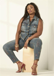 Plus Size Crystal Denim Vest, Medium Blue, 30/32 - Ashley Stewart