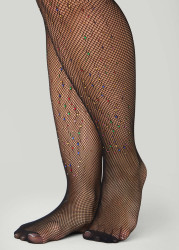 Plus Size Crystal Fishnet Tights, Black, AB - Ashley Stewart