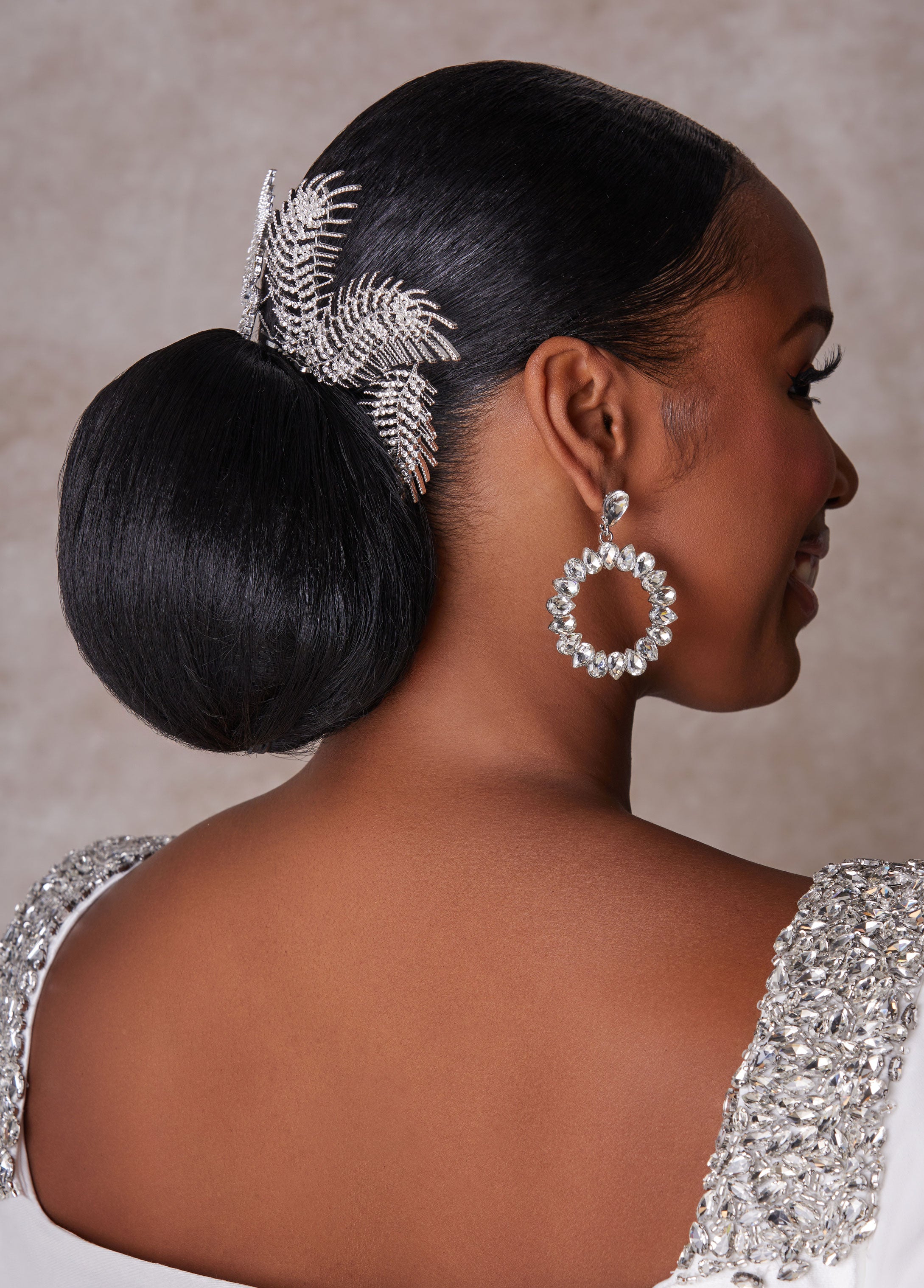 Plus Size Crystal Leaf Bridal Headpiece, Silver, N/S - Ashley Stewart