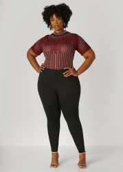 Plus Size Crystal Mesh Bodysuit, ZINFANDEL, 30/32 - Ashley Stewart