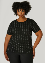 Plus Size Crystal Stretch Cotton Tee, Black, 14/16 - Ashley Stewart