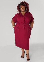Plus Size Cuffed Sleeve Denim Dress, BIKING RED, 10 - Ashley Stewart