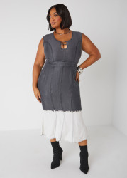 Plus Size Cutout Bleached Chambray Dress, Black, 30/32 - Ashley Stewart