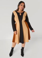Plus Size Cutout Colorblock A Line Dress, Multi, 34/36 - Ashley Stewart