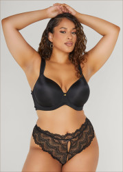 Plus Size Cutout Crotchless Lace Thong, Red, 3X - Ashley Stewart