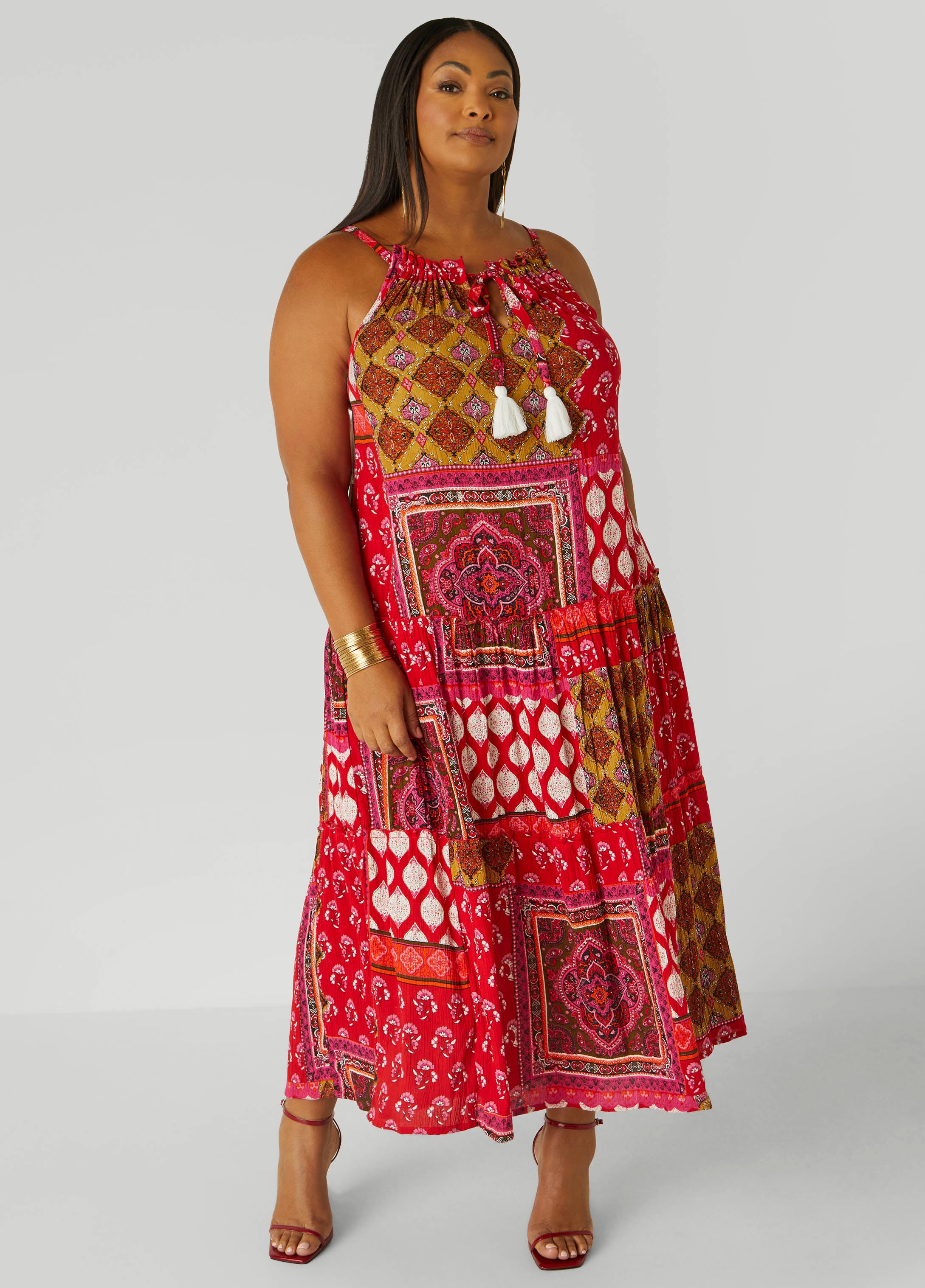 Plus Size Cutout Scarf Print Maxi Dress, Multi, 10 - Ashley Stewart