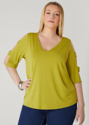 Plus Size Cutout Sleeve Jersey Top, Black, 14/16 - Ashley Stewart