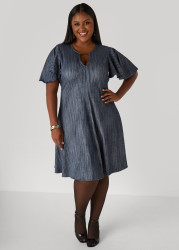 Plus Size Cutout Textured Denim A Line Dress, Dk Rinse, 10 - Ashley Stewart