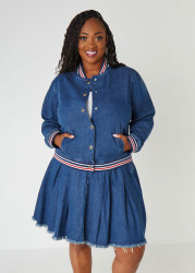 Plus Size Denim Bomber Jacket, Dk Wash, 10/12 - Ashley Stewart