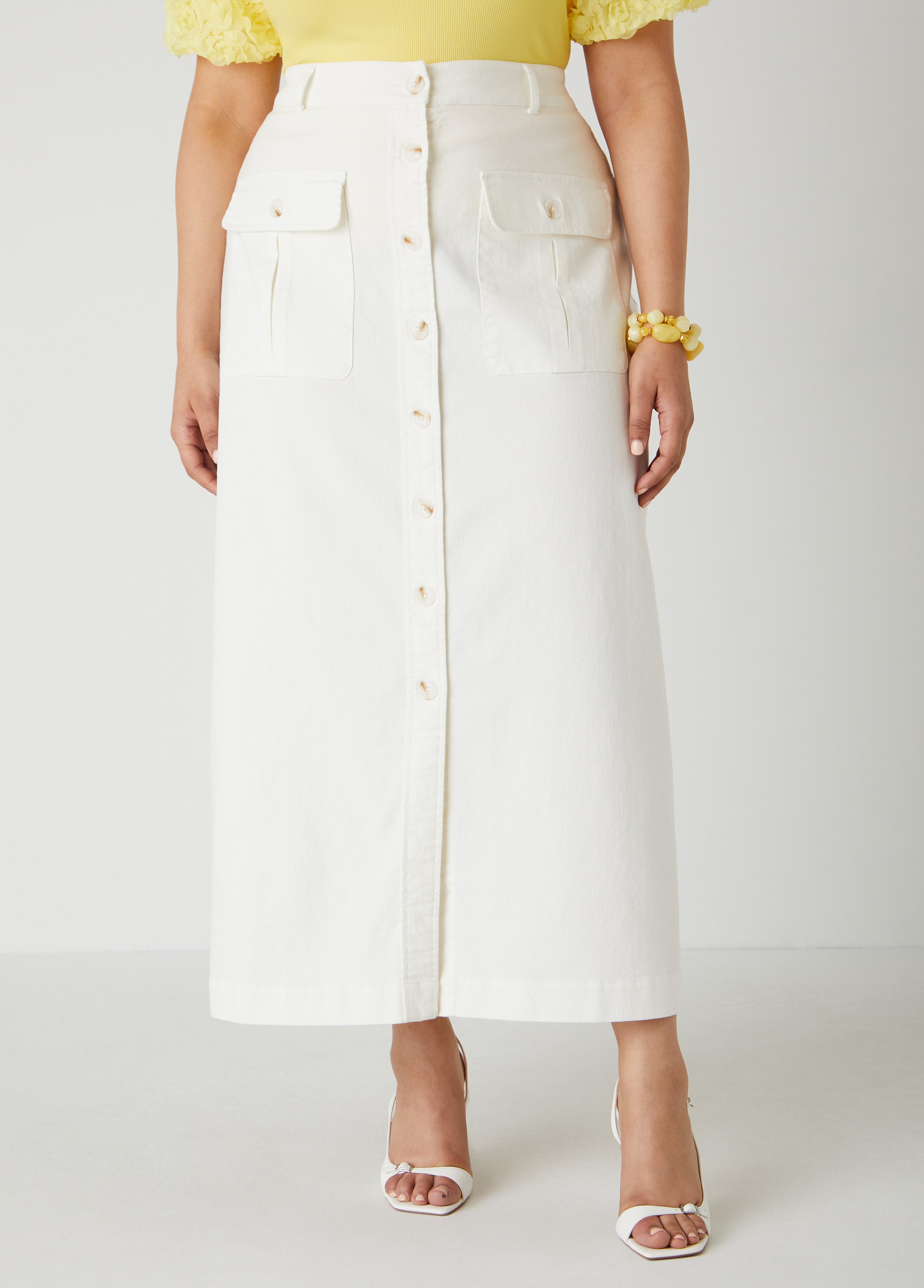 Plus Size Denim Cargo Maxi Skirt, White, 34 - Ashley Stewart