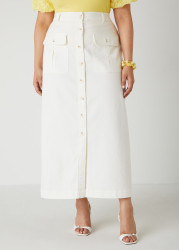 Plus Size Denim Cargo Maxi Skirt, White, 34 - Ashley Stewart