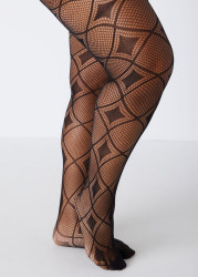Plus Size Diamond Net Footed Tights, Black, E - Ashley Stewart