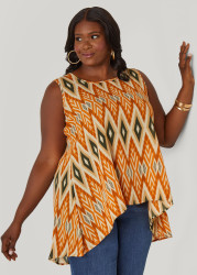 Plus Size Diamond Print Hi Low Top, Multi, 34/36 - Ashley Stewart