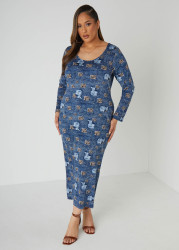 Plus Size Distressed Denim Print Dress, Multi, 10/12 - Ashley Stewart