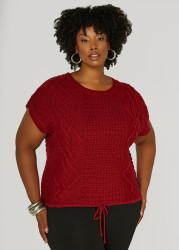 Plus Size Drawstring Cable Knit Sweater, BIKING RED, 18/20 - Ashley Stewart