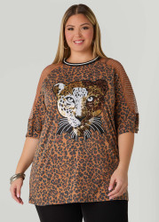 Plus Size Embellished Leopard Jersey Tee, Brown Animal, 22/24 - Ashley Stewart