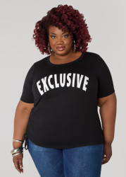 Plus Size Exclusive Drawstring Graphic Tee, Black, 10/12 - Ashley Stewart