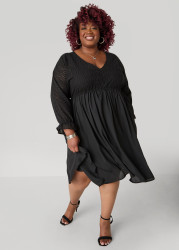 Plus Size Eyelet And Crepe A Line Dress, Black, 1X - Ashley Stewart