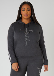 Plus Size Faith Crystal Pullover, Charcoal, 10/12 - Ashley Stewart