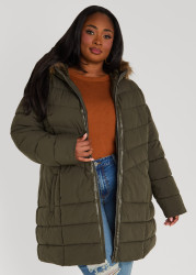 Plus Size Faux Fur Trimmed Puffer Coat, Black, 14/16 - Ashley Stewart