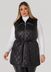 Plus Size Faux Fur Trimmed Quilted Vest, Black, 18/20 - Ashley Stewart