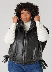 Plus Size Faux Leather Open Side Vest, Black, 1X - Ashley Stewart