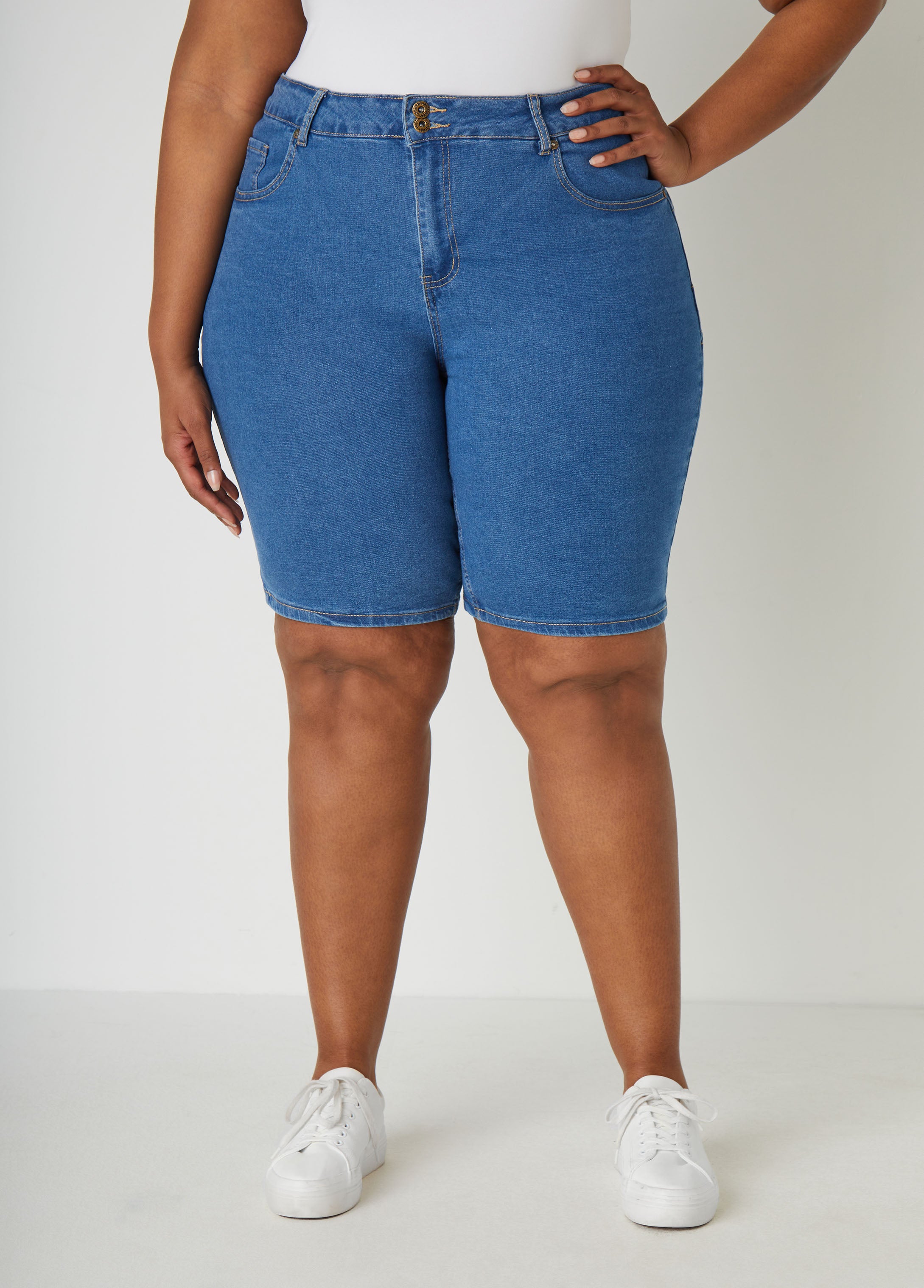 Plus Size Fearless Denim Shorts, Indigo, 26 - Ashley Stewart