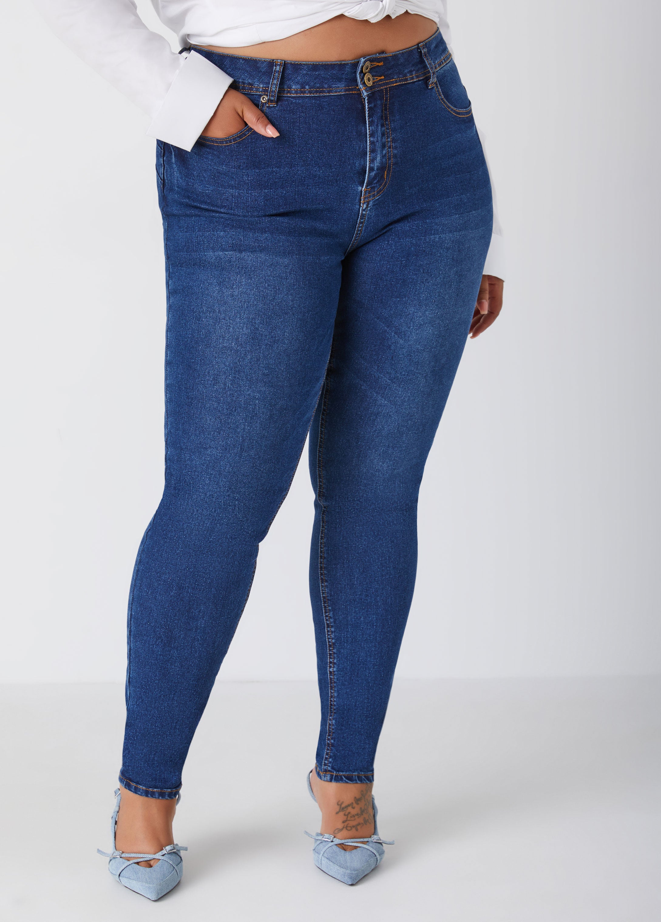Plus Size Fearless High Rise Skinny Jeans, Indigo, 24 - Ashley Stewart