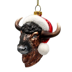 Plus Size Festive Bison Glass Christmas Ornament, Buffalo Western Bovine Animal, Default Title,  - Ashley Stewart
