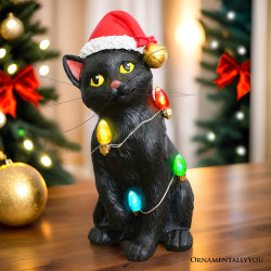 Plus Size Festive Black Cat With LED Lights Figurine, 7" Cute Home Decor Statue, Default Title,  - Ashley Stewart