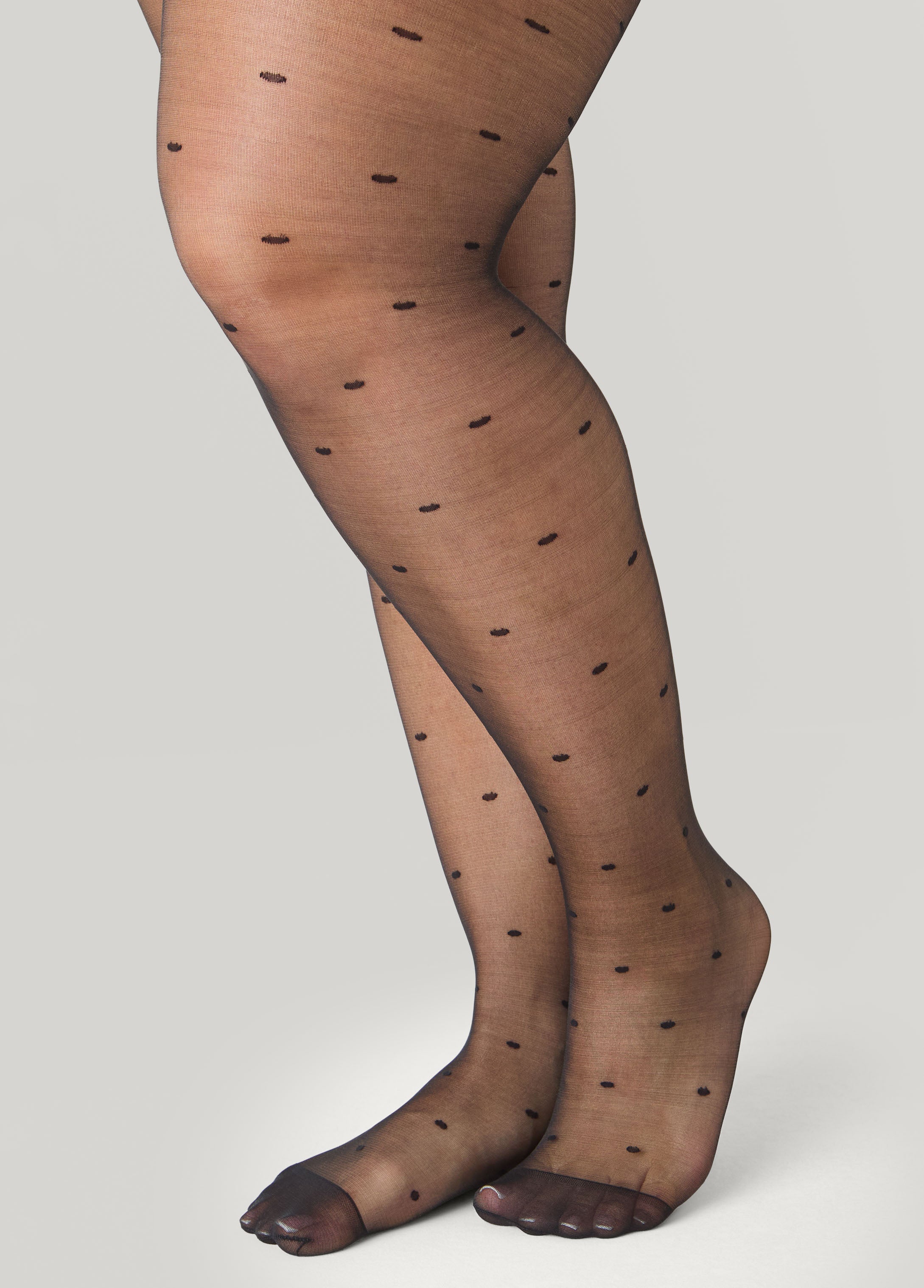Plus Size Flocked Polka Dot Footed Tights, Black, EF - Ashley Stewart