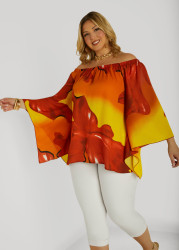 Plus Size Floral Off The Shoulder Blouse, Peach Caramel, 10/12 - Ashley Stewart