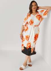 Plus Size Floral Print Midaxi Dress, White, 12 - Ashley Stewart