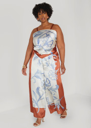 Plus Size Floral Satin Wide Leg Pants, Multi, 30/32 - Ashley Stewart